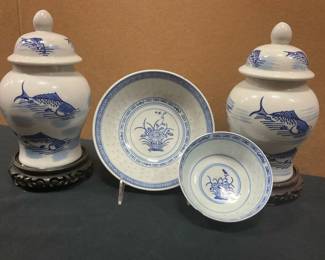 Fish Ginger Jars And Floral Bowls