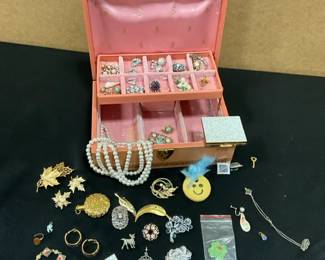 Wooden Jewelry Box And Costume Jewelry
