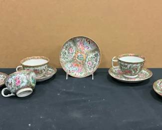 Chinese Rose Medallion Cups And Saucers