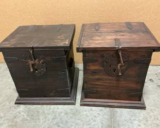 Set Of Two Vintage Wooden Chests