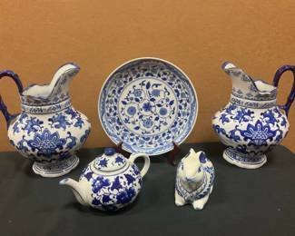 Blue And White Pitchers And Decor