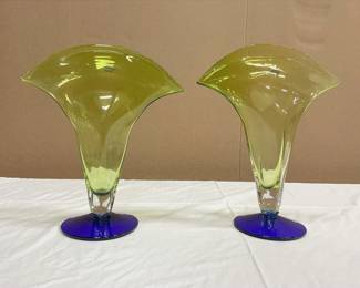 Pair Of Blenko Fluted Glass Art