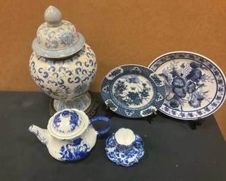 Blue And White Jar And Plates