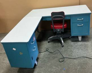 Teal Metal Desk And Chair