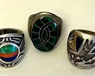 EFF192 Set Of Three Southwestern Men’s Rings With Inlay