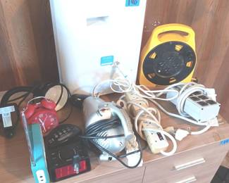 EFF190 Misc. Items Including Air Purifier, Extension Cords Mini Vac, Clocks, Radio & Lamp