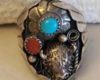 EFF068- Sterling Silver Navajo Buffalo Men's Ring 