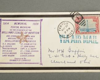 Airmail Letter Signed By a Pilot. Unreadable signature. Dated 5/30/29. Going from Fenton, MI to Cleveland, OH.