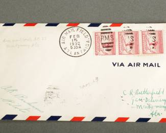 1932 Air Mail. Pilot signed, A. Perkins. Atlanta Air Mail Field to Montgomery, AL. Historic Cover