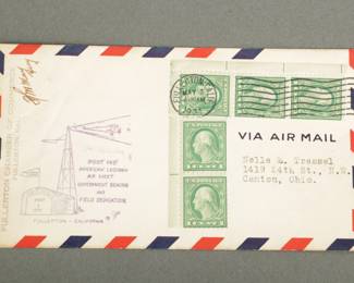 Airmail Cover. Pilot signed. Unreadable signature. May 3, 1931. Fullerton, CA to Canton, OH. From American Legion Post 142.