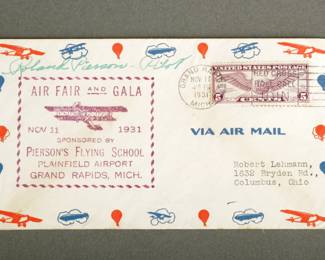Airmail Cover. Pilot signed, Roland Pierson. November 11, 1931. Grand Rapids to Columbus.