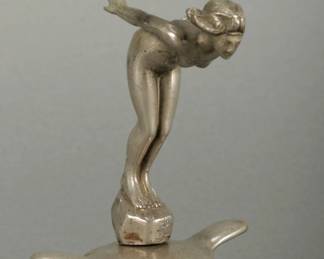 British Albert Diving Girl Automotive Mascot. 5" tall and 4" wide
