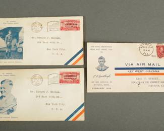 Three 1928 Air Mail. Flown by Lindbergh. From Havana, Cuba to New York City. One is Key West to Havana, Cuba. Historic Cover