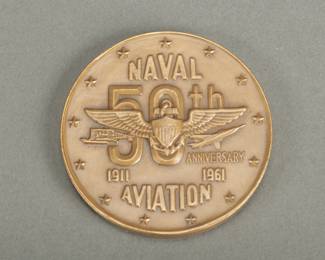 Aviation & Flight Brass Medallion. 50th Anniversary of Naval Aviation 1961 made by Medalic Art, measures 2 1/2".