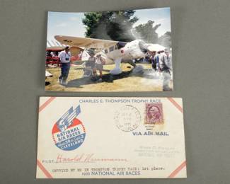 1935 Air Mail. Pilot signed, Harold Neumann. Carried by him in the Thompson Trophy Race, which he won 1st place in the 1935 National Air Races in Cleveland, OH. Historic Cover