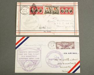 2 Airmail Covers. Pilot signed by first airmail pilot from 1911. Pilot's name is Earle Ovington. September 1931 and July 1933. The 1931 is the 20th anniversary of the 1st airmail flight