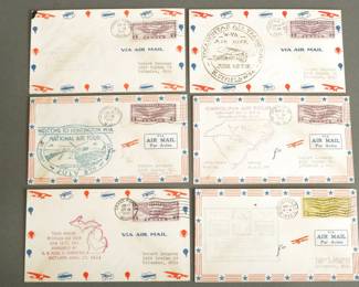 6 Airmail Covers. Air Tour Caches. Dated 1931, 1932, 1933.