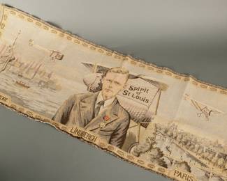Lindbergh/Spirit of St. Louis Rug or Runner. Made in France celebrating his flight from New York to Paris. 52" x 18 1/2". Very good condition other than a few minor folds. Rare.