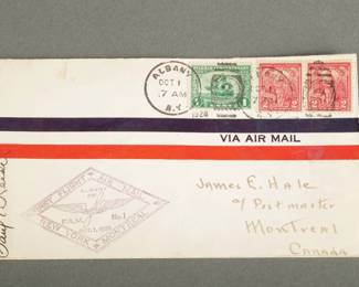 1928 Air Mail. Pilot signed, Paul Reade. Albany to Montreal. Historic Cover