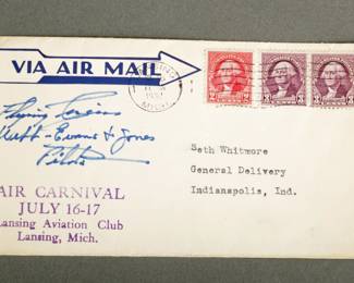 Airmail Cover. July 1932. Signed by 3 pilots. From Lansing, MI to Indianapolis.
