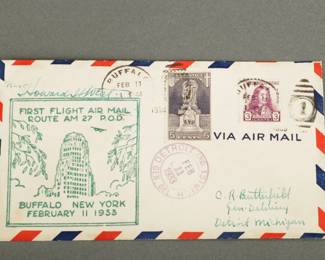 1933 Air Mail. Pilot signed, Howard West. First flight Buffalo to Detroit. Historic Cover