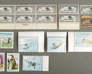 16 Airmail Pilot Stamps. 9 are Spirit of St. Louis, 3 are Lindbergh stamps and 4 are 1996 foreign air mail pilots.