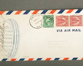 Airmail Cover. Pilot signed, Boettmer?. Dated September 1, 1929. Akron to Cleveland.