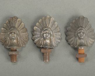 3 Pontiac Hood Ornament Indian Head Parts. All measure 2" tall and 1 3/4" wide