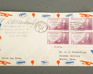 1934 Air Mail. Pilot signed, Lt. D. Wackeirtz? (Army Pilot) Washington D.C. to Boston. Historic Cover