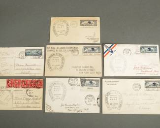 7 Airmail "Lindbergh Again Flies". All are February 1928 with 2 postcards being farewell airmail flights. Historic Cover