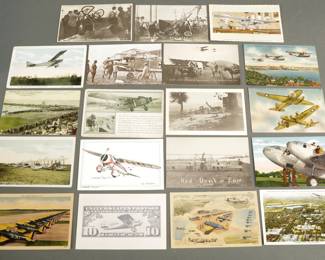 43 Post Cards of Old Aviation. 16 are linen. 5 are pre-1920. 6 are die-cut. 6 are Lindbergh reproductions. 10 are CYKO old reproductions.