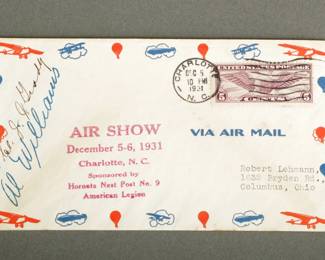 Airmail Cover. Signed by 2 pilots. J. Grady and Al Williams. December 5, 1931. Charlotte to Columbus.
