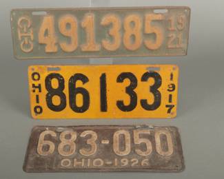 3 Ohio License Plates. 1917, 1921 and 1926.