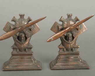 Lindbergh Book Ends. These are in bronze and have moving propellers. Propellers measure 6 3/8" and height is 6 1/2".