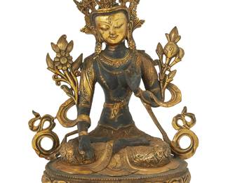 1291
An Asian gilt and patinated bronze figure of Tara
20th century
With impressed seal to baseplate
15" H x 11.25" W x 7" D
Estimate: $600 - $800