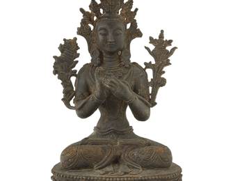 1068
A Tibeto-Chinese bronze figure of Tara
19th century or later
12" H x 6.375" W x 4.75" D
Estimate: $550 - $750