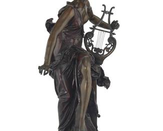 1249
After Adrien Étienne Gaudez
(1845-1902)
"La Melodie" after Albert-Ernest Carrier-Belleuse (1824-1887)
Patinated bronze
Signed in the casting: A GAUDEZ; inscribed: A CARRIER BELLEUSE / HORS CONCOURS
30.5" H x 15" W x 14.5" D
Estimate: $1,000 - $1,500