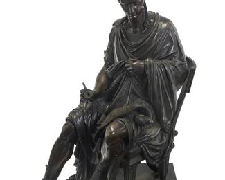 1215
A French patinated bronze figure of Horace
After Antoine-Pierre Aubert (1853-1912), 20th century
Base impressed verso: 5459
25.75" H x 16.5" W x 18.5" D
Estimate: $1,000 - $1,500