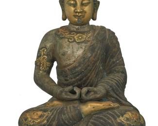 1285
An Asian parcel gilt and silvered bronze seated Buddha
20th century
With impressed mark to base verso
25" H x 18.25" W x 12.5" D
Estimate: $800 - $1,200