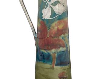 1258
A Moorcroft silver overlay ceramic 'Claremont' ewer for Shreve
Early 20th century
Marked in green underglaze: W. Moorcroft / Shreve Company / San Francisco; stamped: Ro No 420081; impressed: 353
Depicting enameled mushrooms below foliate overlay, monogrammed
11.375" H x 6.125" W x 4.5" D
Estimate: $4,000 - $6,000