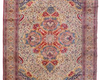 1108
A palace-sized Royal Kerman rug
Early 20th century
Wool on wool foundation
26' 3" L x 15' W
Estimate: $10,000 - $15,000