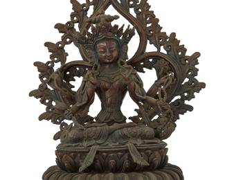1079
A Tibeto-Chinese bronze figure of Pratisara
19th century or later
With impressed seal to base verso
13.5" H x 11" W x 8.5" D
Estimate: $800 - $1,200