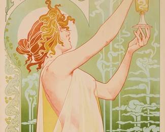 1250
Henri Privat-Livemont
(1861-1936)
"Absinthe Robette," 1896
Lithograph in colors on paper laid to canvas
From the edition of unknown size and date
With the artist's last name and the date of the work printed in the image at lower right: 1896 / Privat-Livemont; with the printed title in the image at upper left; Goffart, Brussels, Belgium, prntr.
Sight: 43" H x 32" W
Estimate: $4,000 - $6,000