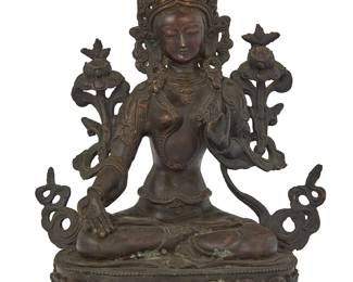 1072
A Tibeto-Chinese bronze figure of Tara
18th/19th century or later
With impressed seal to baseplate
8.25" H x 6.5" W x 3.75" D
Estimate: $600 - $800