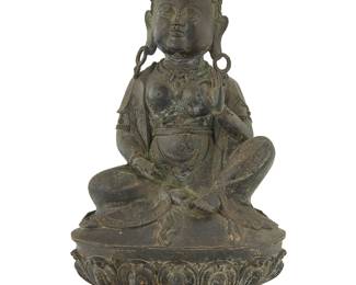 1288
An Asian bronze figure of a seated Bodhisattva
20th century
With impressed seal to baseplate
11.75" H x 6.5" W x 4.75" D
Estimate: $400 - $600
