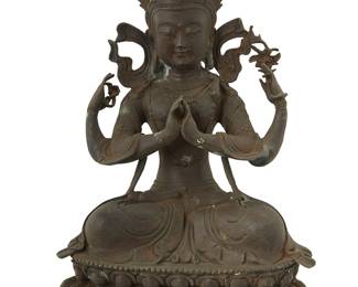 1294
An Asian bronze figure of Sadaksari Lokesvara
20th century
12.25" H x 8.625" W x 5.625" D
Estimate: $500 - $700