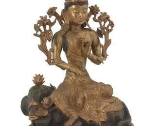 1286
An Asian parcel gilt bronze figure of Samantabhadra
20th century
Depicted seated atop an elephant
25" H x 17.625" W x 10.625" D
Estimate: $800 - $1,200