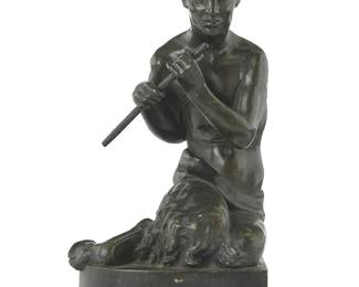 1267
A Continental Art Deco patinated bronze bookend figure of a satyr
Modeled by Sir Alfred Gilbert (1854-1934), early 20th century
Signed in the casting: A. Gilbert; impressed to base: D5 / MADE IN FRANCE
9.5" H x 5" W x 4.25" D
Estimate: $400 - $600