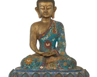 1304
An Asian bronze and champlevé Amitabha Buddha figure
20th century
17.25" H x 15" W x 10.5" D
Estimate: $500 - $800