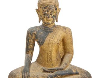1087
A Southeast Asian gilt bronze Buddha
Rattanakosin Period (1782-1932) or later; likely Thailand
With hands in the bhumisparsha mudra position
29" H x 26" W x 15" D
Estimate: $1,500 - $2,500